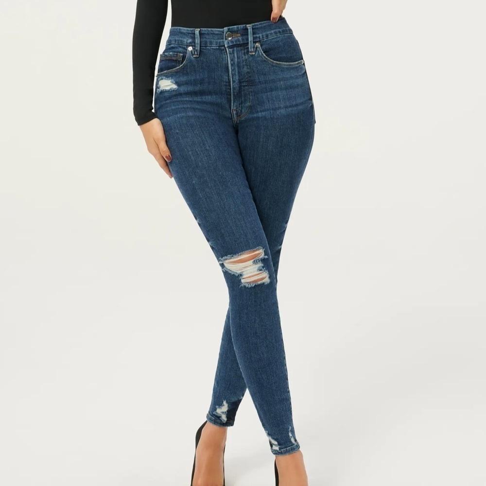 Good American Good Waist Distressed Ankle Skinny Jeans size 00 / 24